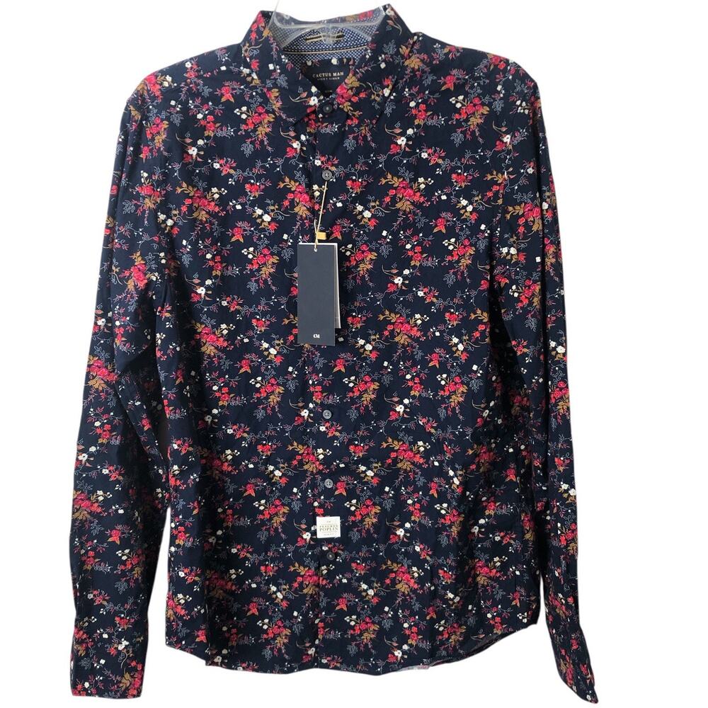Cactus Man by Ricky Singh NWT Men's Peached Poplin Slim Fit Black Floral Shirt M